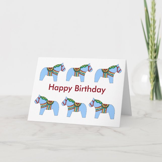 Birthday Blue Dala Horses Card (Front)