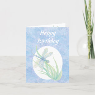 Birthday Blue Dragonfly Watercolor Art Thank You Card