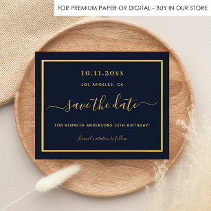 Birthday blue gold budget save the date flyer