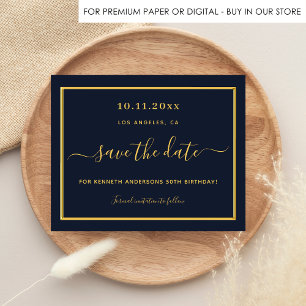 Birthday blue gold budget save the date flyer