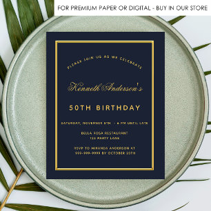Birthday blue gold classic budget invitation flyer