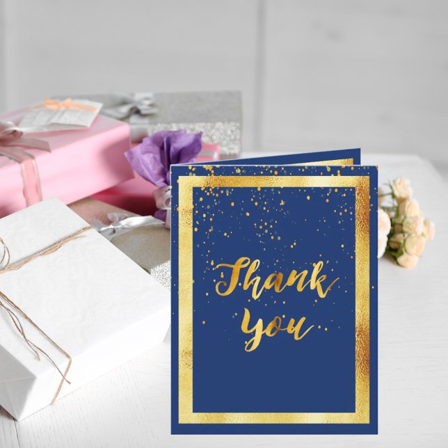 Birthday blue gold confetti photo thank you card (Creator Uploaded)