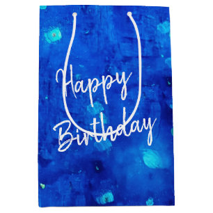 Birthday Blue Neon Outer Space  Medium Gift Bag