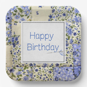 Birthday Blue Quilt with Needle  Paper Plate