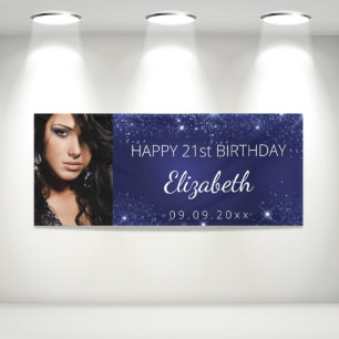 Birthday blue silver glitter dust custom photo banner