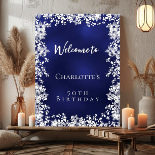 Birthday blue snowflakes welcome poster