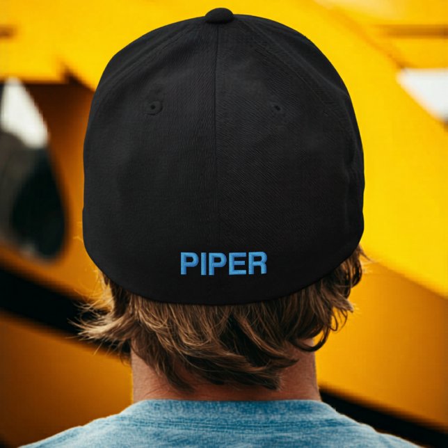 Birthday Blue Typography Pilot Aviation Simple Embroidered Hat (Creator Uploaded)