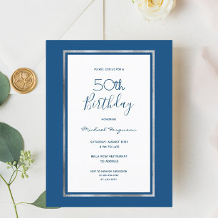 Birthday blue white silver elegant invitation postcard