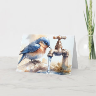 Birthday Bluebird In Watercolor Art Card