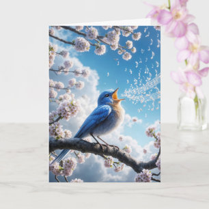 Birthday Bluebird Singing On a Cherry Tree Branch Card
