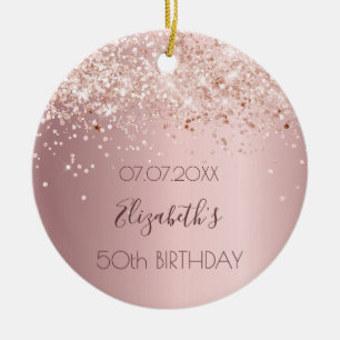 Birthday blush pink confetti ceramic ornament