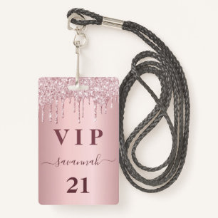 Birthday blush pink drips name vip pass ID badge