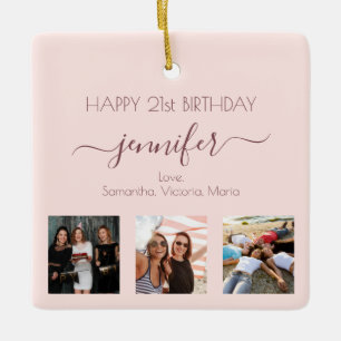 Birthday blush pink friend photo ceramic ornament