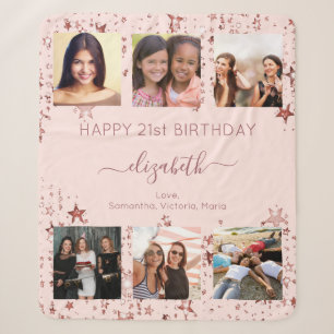 Birthday blush pink friends photo collage luxury sherpa blanket