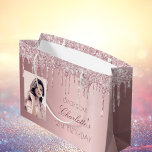 Birthday blush pink glitter drips name photo large gift bag<br><div class="desc">A gift bag for a girly and glamourous 21st (or any age) birthday. A dusty pink faux metallic looking background with blush pink faux glitter drips, paint dripping look. Personalise and add a date, name, age 21 and a photo. The text: The name is written in dark rose gold with...</div>