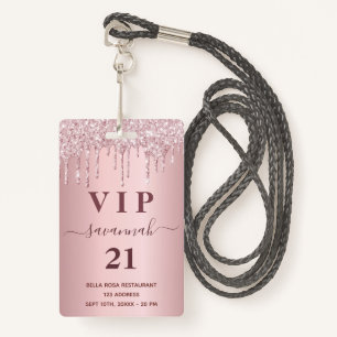 Birthday blush pink glitter drips name vip  ID badge