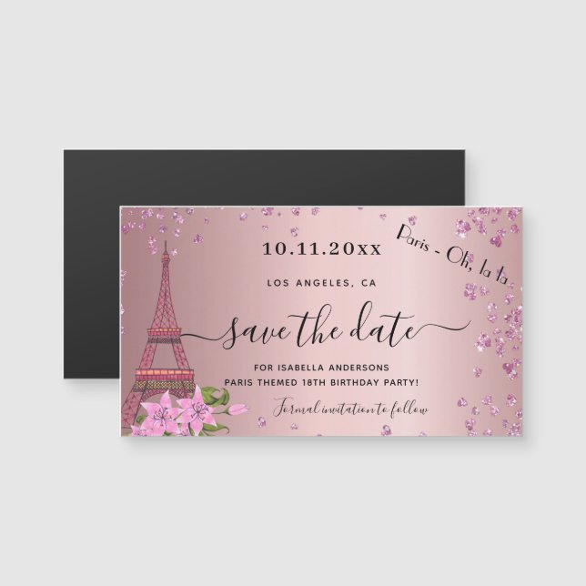 Birthday blush pink paris save the date magnet (Front/Back)