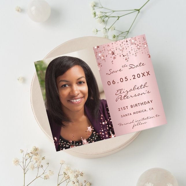 Birthday blush pink photo budget Save the Date Flyer (Creator Uploaded)