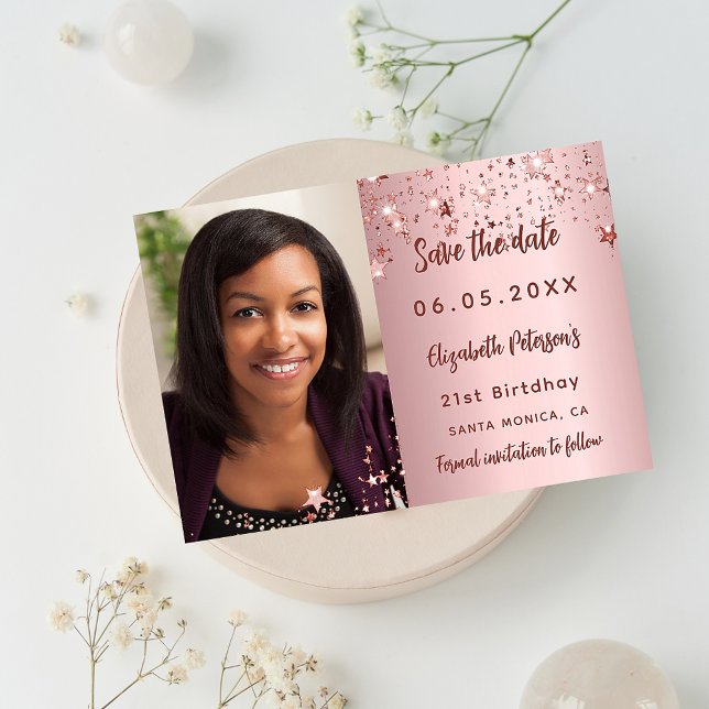 Birthday blush pink photo save the date (Creator Uploaded)