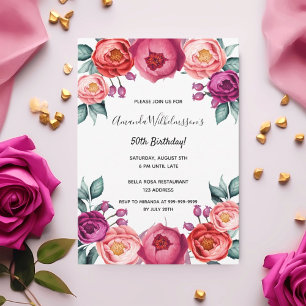 Birthday blush pink purple rose gold floral invitation