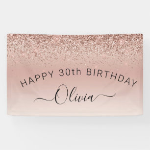 Birthday Blush Pink Rose Gold Glitter Girly Banner