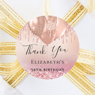 Birthday blush pink rose gold name balloons classic round sticker