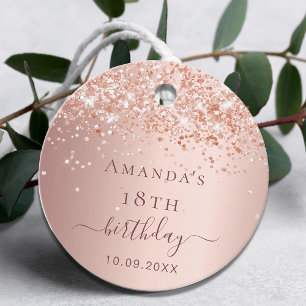 Birthday blush rose gold glitter dust thank you favour tags