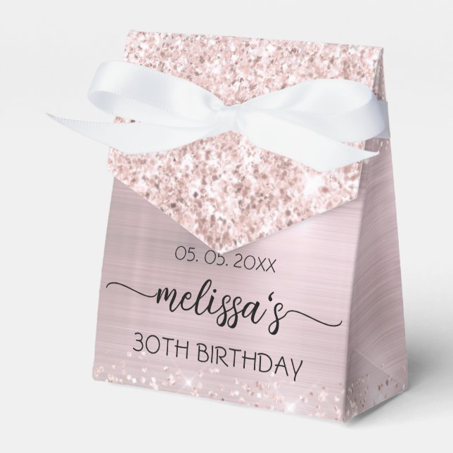 Birthday Blush Rose Gold Glitter Monogram Name Favour Box (Front Side)