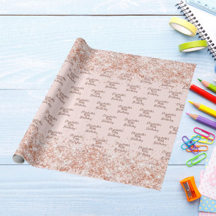 Birthday blush rose gold glitter name wrapping paper