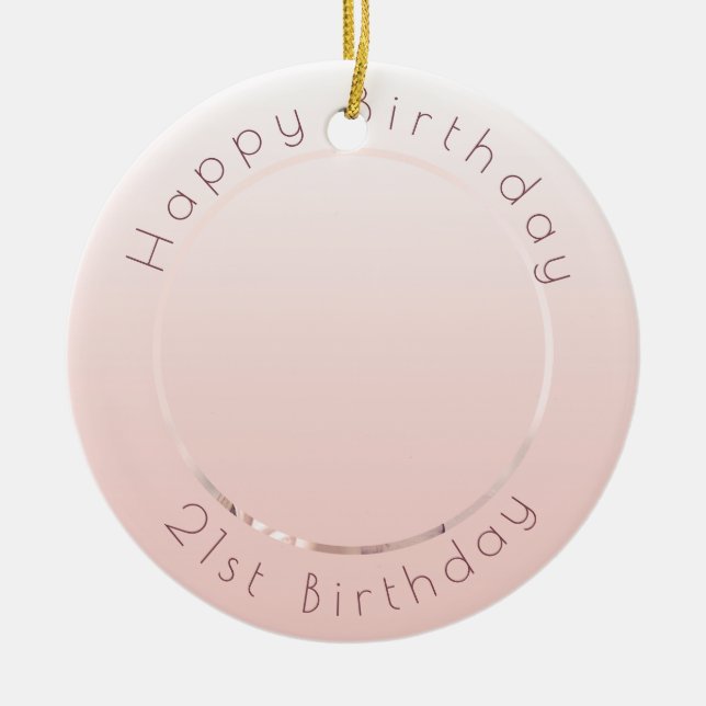 Birthday blush rose gold photo ceramic ornament (Front)