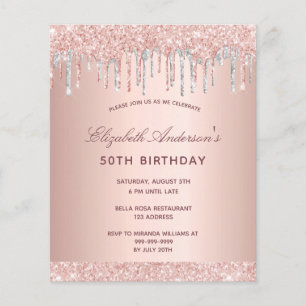 Birthday blush rose gold silver budget invitation flyer