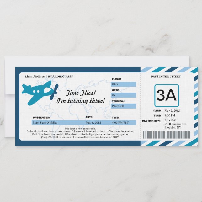 Birthday Boarding Pass Ticket Invitation (Front)