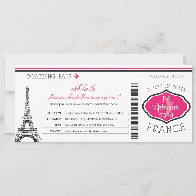 Birthday Boarding Pass to Paris Invitation (Front)