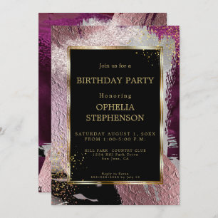 Birthday   Bold Faux Metallic Cassis Brush Stroke Invitation