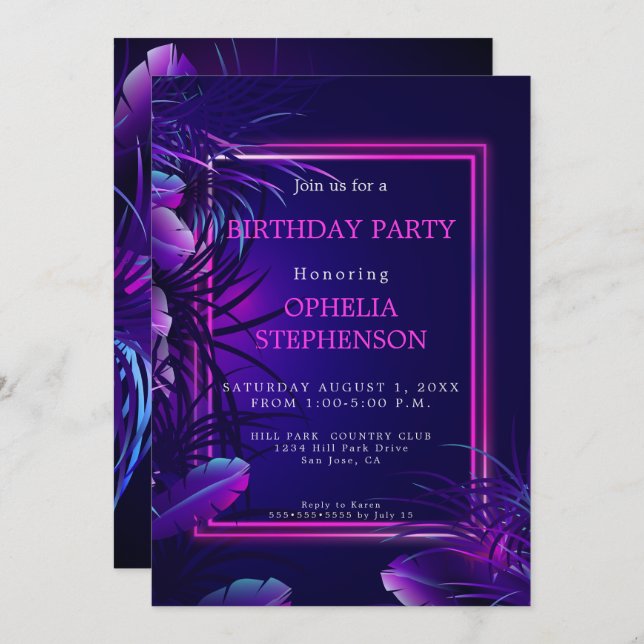 Birthday | Bold Tropical Neon Birthday Invitation (Front/Back)