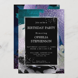 Birthday Bold Violet Teal Brush Strokes Invitation