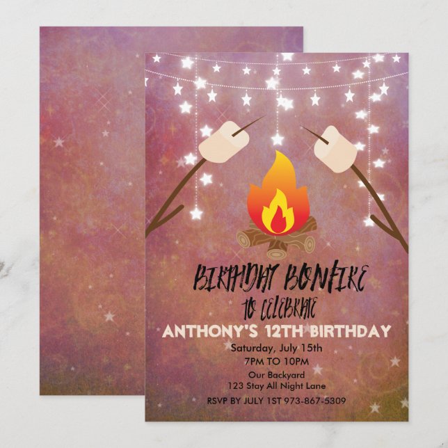 Birthday Bonfire Campout Birthday Party Invitation (Front/Back)