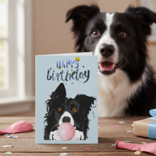 Birthday Border Collie Dog Animal Bubble Gum Card