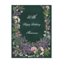 Birthday Botanical Floral on Moody Forest Green