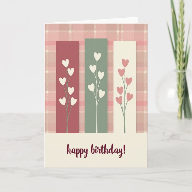 Birthday Botanical Plaid Card (Front)