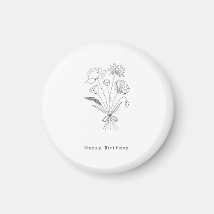 Birthday bouquet magnet. black & white magnet