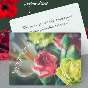 Birthday bouquet: pink and yellow carnations holiday card