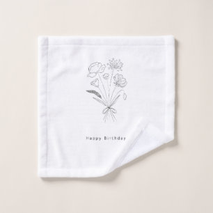 Birthday bouquet wipe, flannel. black & white wash cloth