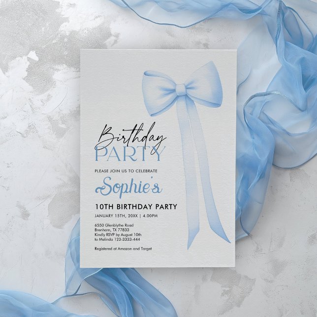 Birthday Bow Invitation, Blue Coquette Bow Invitation (Creator Uploaded)