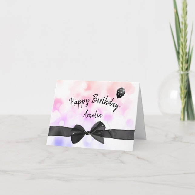 Birthday Bow On Rainbow Bokeh Card (Front)