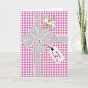 Birthday Bow with Daisy On Gingham Card