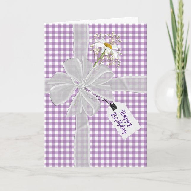 Birthday Bow with Daisy On Gingham Card (Front)