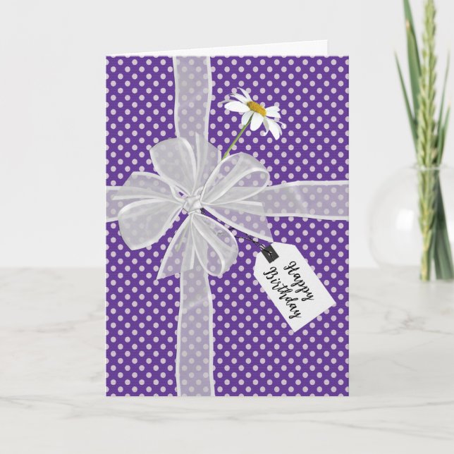 Birthday Bow with Daisy On Polka Dots Card (Front)