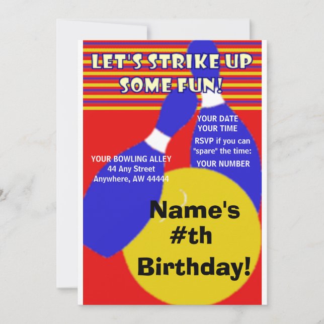Birthday Bowling Invitation. Invitation (Front)