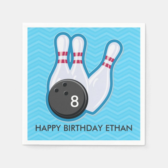 Birthday Bowling Party Chevron Blue Napkin (Front)